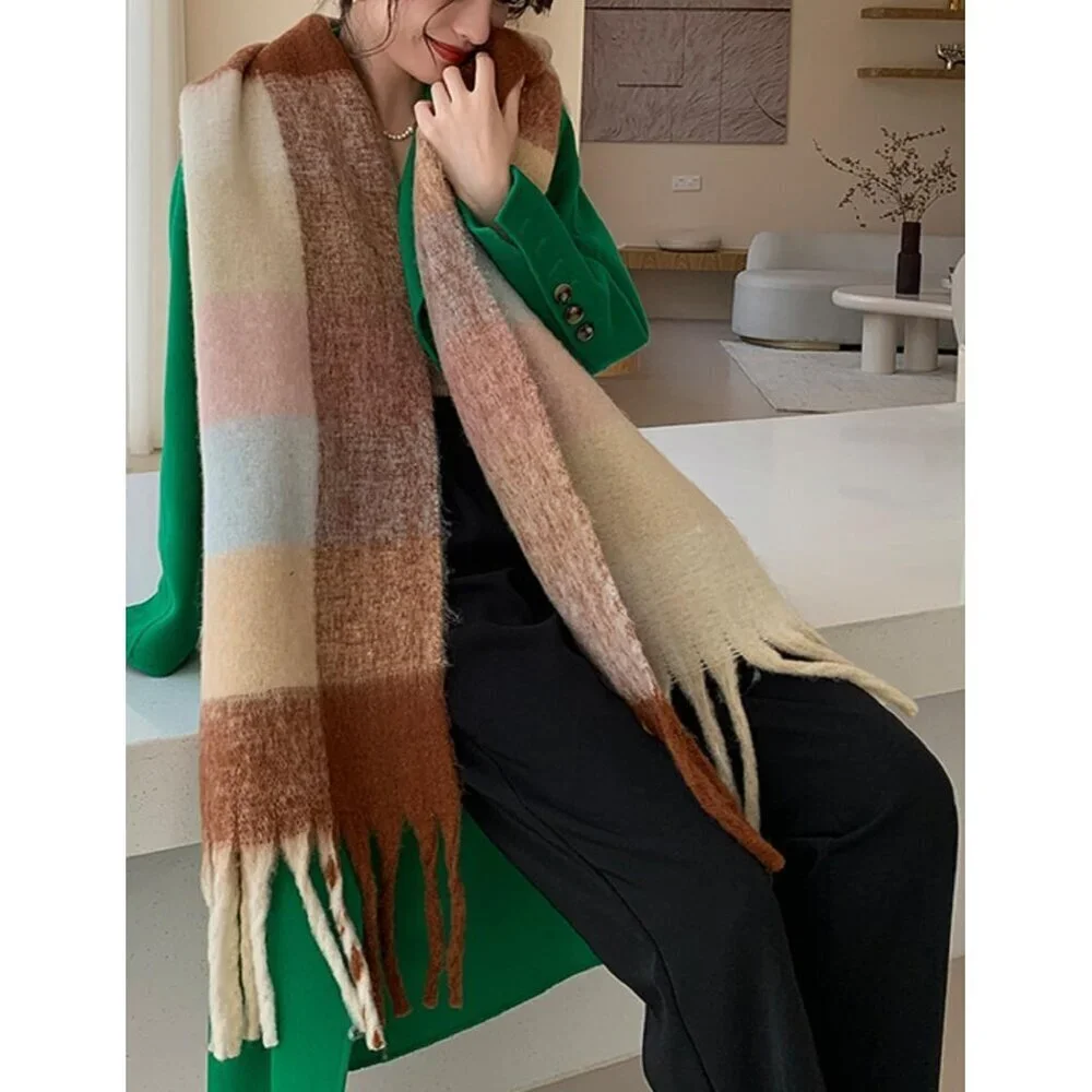 Women's Apricot Coffee Winter Warm Long Shawl Cold Weather Thick Blanket Scarfs